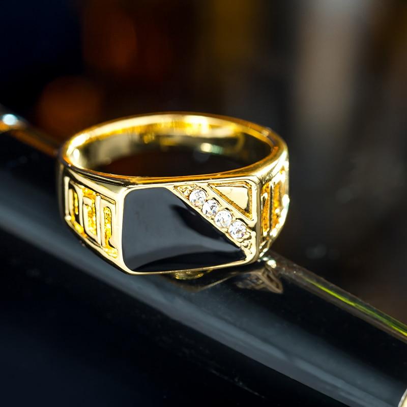 Ajojewel Size 7 12 Classic Gold Color Color Rhinestone Men Rings Black Enamel Male Finger Rings Best SellingClassic Finger Ring