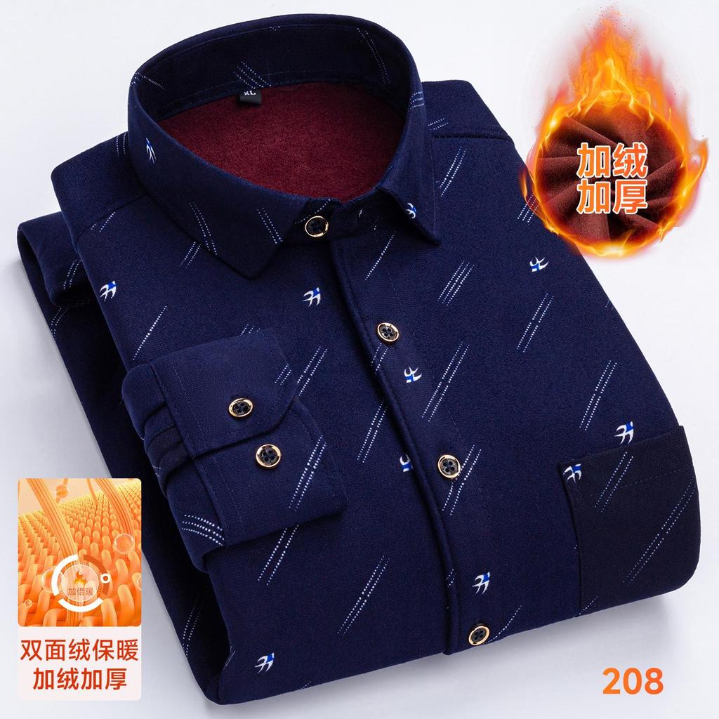 Men Thick Warm Plaid Shirt Winter Thermal Fleece Lined Long Sleeve Button Down Casual Flannel Top Business Checkered Style