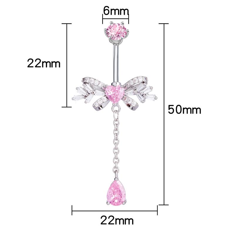 Sweet  Bowknot Heart Navel Ring For Women Girl Exquisite Shining Zircon Belly Button Ring Sexy Body Piercing Jewelry Gift