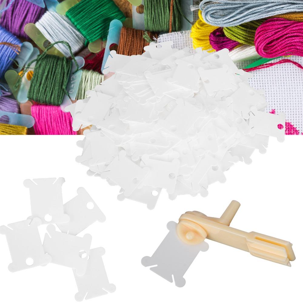 200pcs White Plastic Thread Winder Plate Bobbin Winder Embroidery Floss Bobbins Cross Stitch