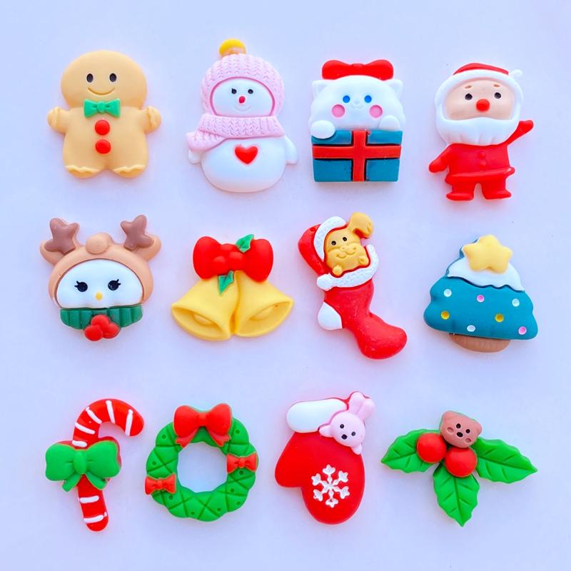 12 Stück Neue Süße Cartoon-Weihnachtsserie Flache Rückseite Harz-Cabochons Scrapbooking DIY Schmuck Handwerk Dekoration Zubehör