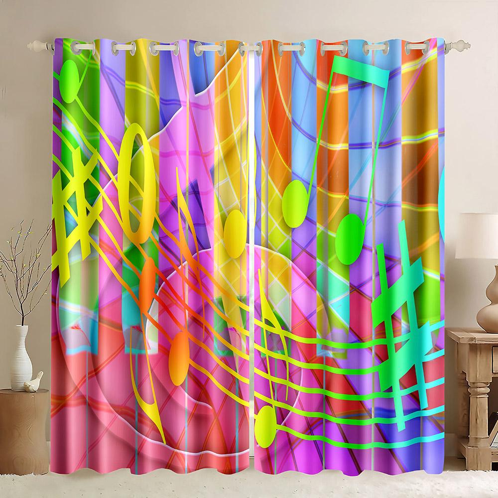 Cheap Custom Rock Music Guitar Thin Window Curtain Retro Musical Note Printed Curtains for Bedroom Kitchen Home Decor 2 Panels