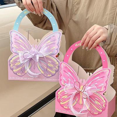 Caja de Flores Transparente de PVC con Mariposa de Mano de 5 Piezas, Material de Empaque Universal para Floristerías para Festivales, Regalo del Día de San Valentín