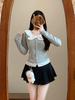 Autumn Winter Slim Spicy Girl Miu Style Gray Polka Dot U-Neck Long Sleeve Two-Piece Look T-Shirt