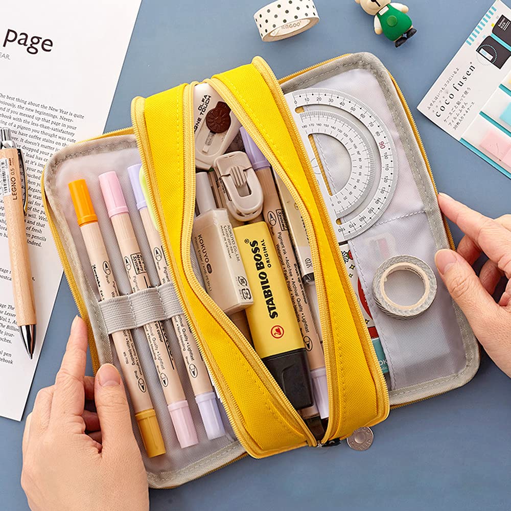 STAROUR Large Capacity Pencil Multifunctional Tool Pencil Case with Suitable for Junior High and College Boys and Office and Yellow Case, Pouch, High,