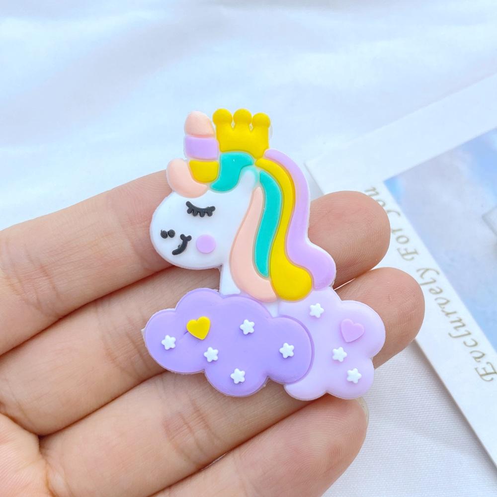 10pcs New Cute Cartoon Little Unicorn Series PVC Flexible Glue Flat Back DIY Scrapbook Embellishment Phone Craft Decoration