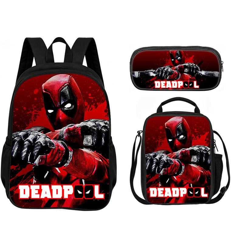 Deadpool  School 3Pcs Set Backpack+lunch Box+Pencil Case Fashion Schoolbag Backpack Trend Kids Gift Practical Multifunctional