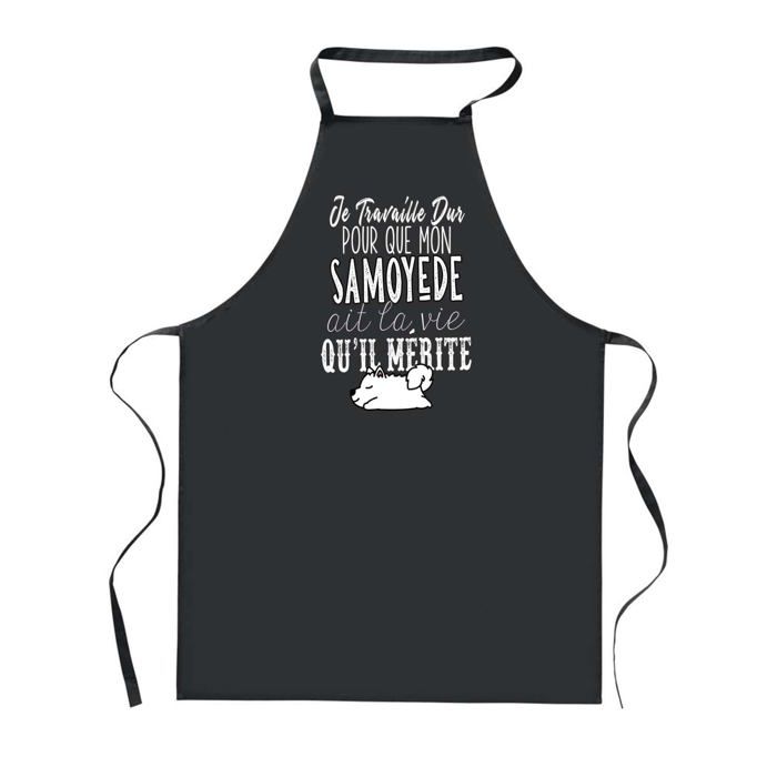 Tablier de cuisine - PLANETEE - Samoyède - Noir - Coton épais - 90x60 cm