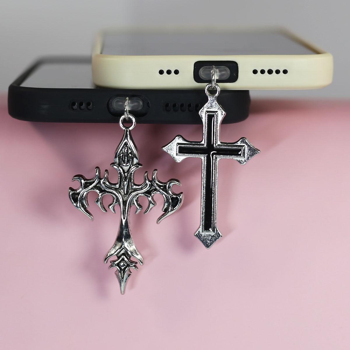

Mobile Phone Dust Plug Pendant Love Cross And Flame Cross Phone Pendant For IPhone Accessories Decoration For Samsung Type-C