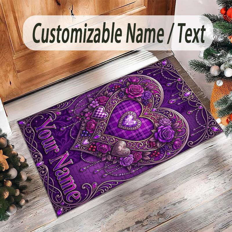 Hearts Theme Crystal Velvet Floor Rug Personalized Custom Name Text Warm Carpet Home Decoration
