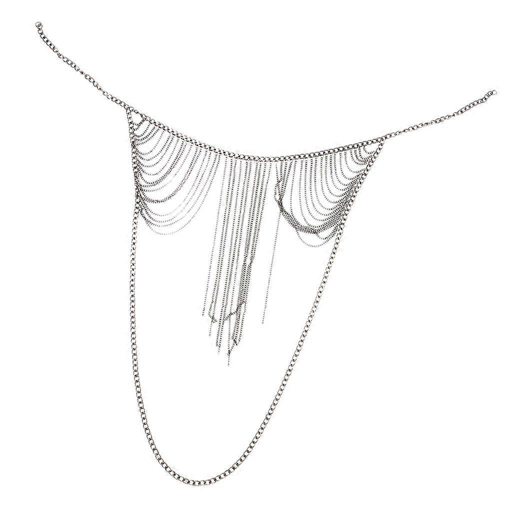 Women metal alloy tassel bikini body chain Silver