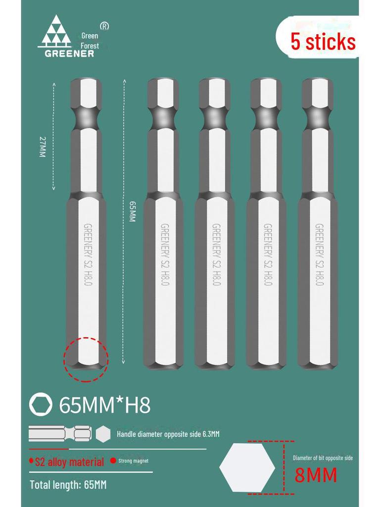 Green Forest Tungsten Steel Hex Wrench & Drill Set with Magnetic Hex Head