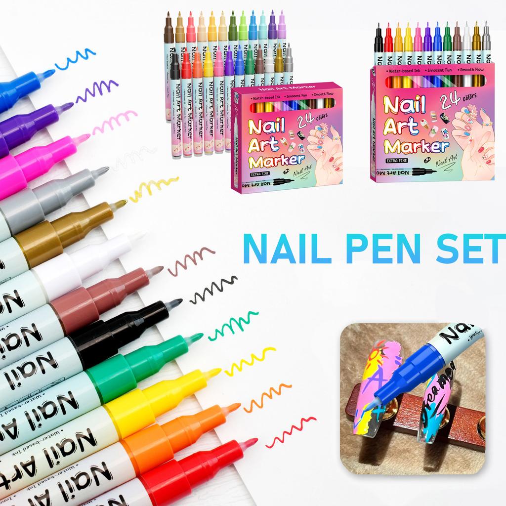 Nail Marker Set Extra Fine Tip -Based Ink Smooth 12 Pack for DIY Nail Design Drawing Writing Decorating