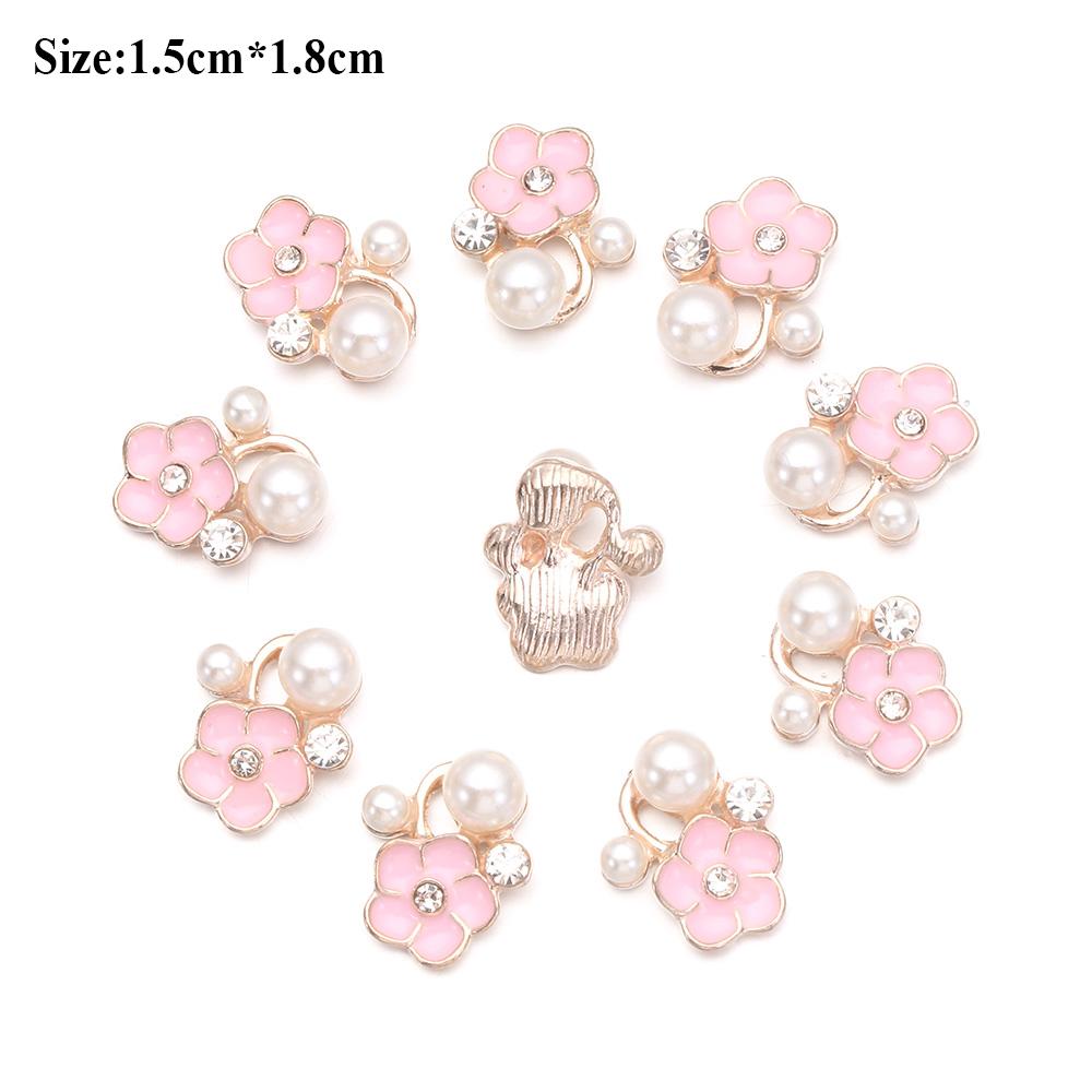 10PCS Pearl Flower Rhinestone Buttons Sparkling Crystal Hairpins Decoration Apparel Sewing Decor Craft Buttons DIY Accessories