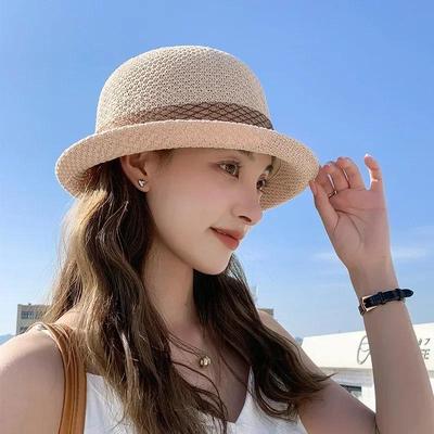 Summer Fashion Lace Sunshade Hat Elegant Edition Women's Knitted Breathable Fisherman's Hat Sunscreen Curled Short Edge Hat