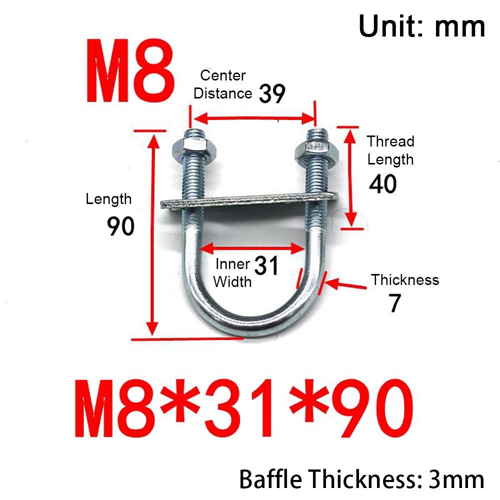 1Pcs Durable Galvanized Q235 Carbon Steel M8 Round Tube Clamp With Baffle Screws Pipe U-clamp Round Bolt for Round Tube