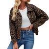 2024 Spring/Autumn Leopard Print Denim Jacket - Long Sleeve, Short, Loose Fit
