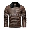 Winter new velvet thickened fur collar removable fashion coat men's leather jacket European and American men's clothing