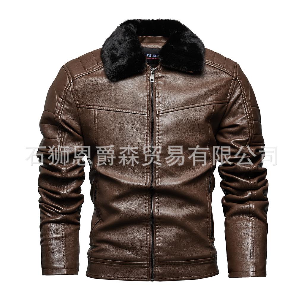 Winter new velvet thickened fur collar removable fashion coat men's leather jacket European and American men's clothing