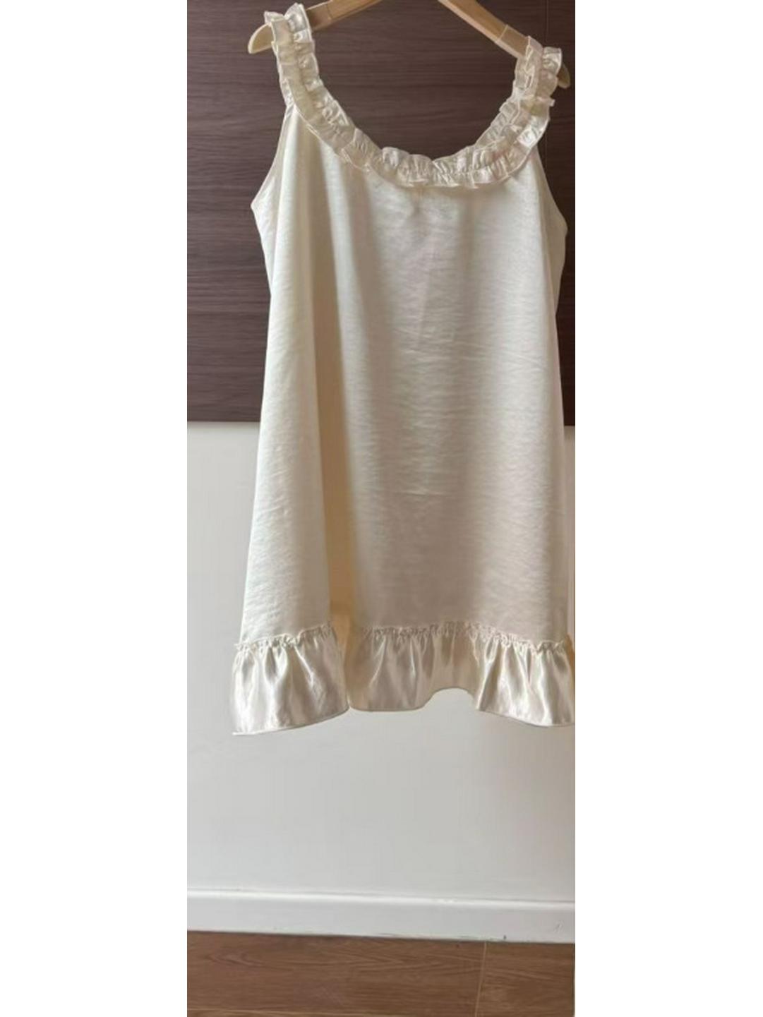 Women s Sleeveless Pearl White Ice Silk Nightgown: Elegant Long Camisole for Home Out L