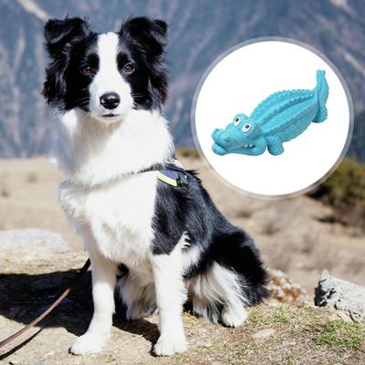 Dog Chew Toy for Aggressive Chewers Indestructible Rubber Squeaky Crocodile Puppy Teething Toy for Large Medium Small Breed To Keep Them Busy