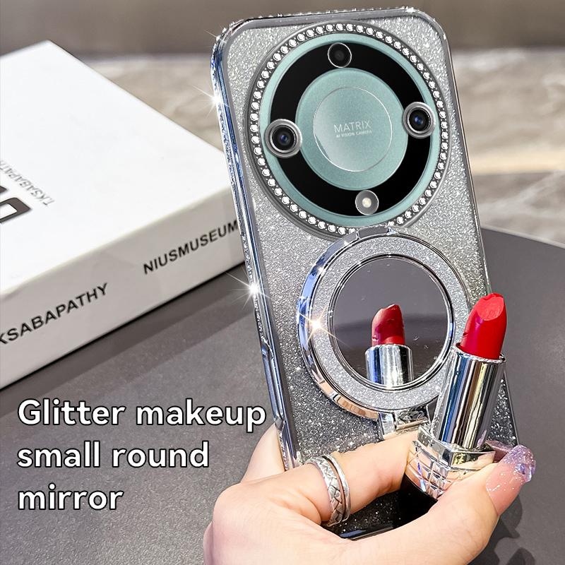 KEYSION Glitter Jewelled Magnetic Phone Case for HONOR X9b 5G X9A 5G Makeup Mirror Stand Shockproof Cover for Magic 6 5 Lite 5G