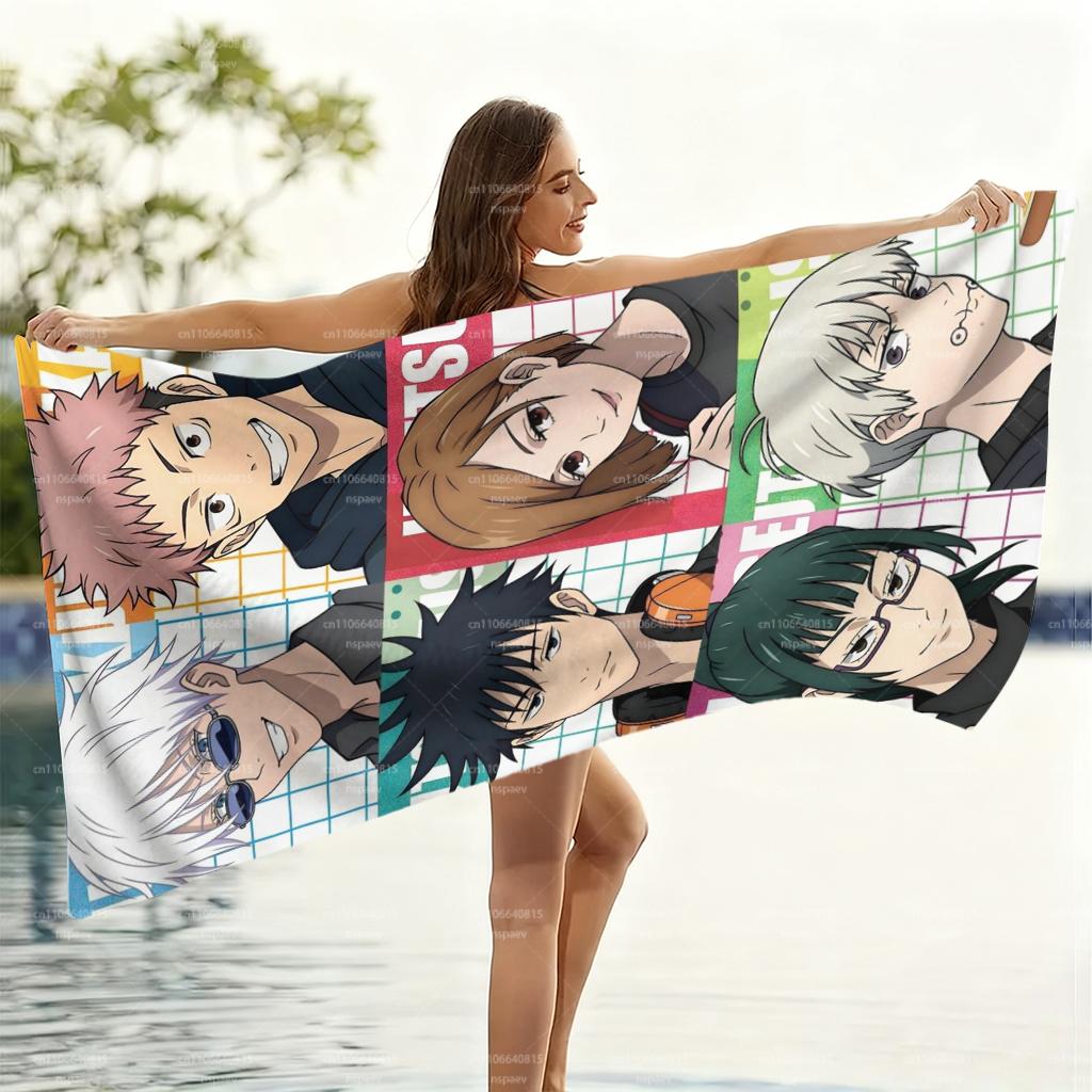 J-Jujutsu K-Kaisen Characters Beach Towel, Quick Dry Anime Bath Towel, Soft Absorbent Towel for Swimming Camping