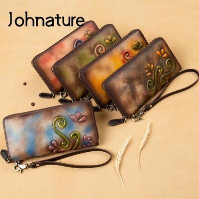 Genuine Leather Large Clutch Wallet Zipper Long Hand Wallets Card Holder Handmade Cowhide Purse