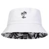 Unisex Coconut Tree Embroidery Double Sided Wearing Bucket Hats Fishermen Caps Outdoor Casual Cap