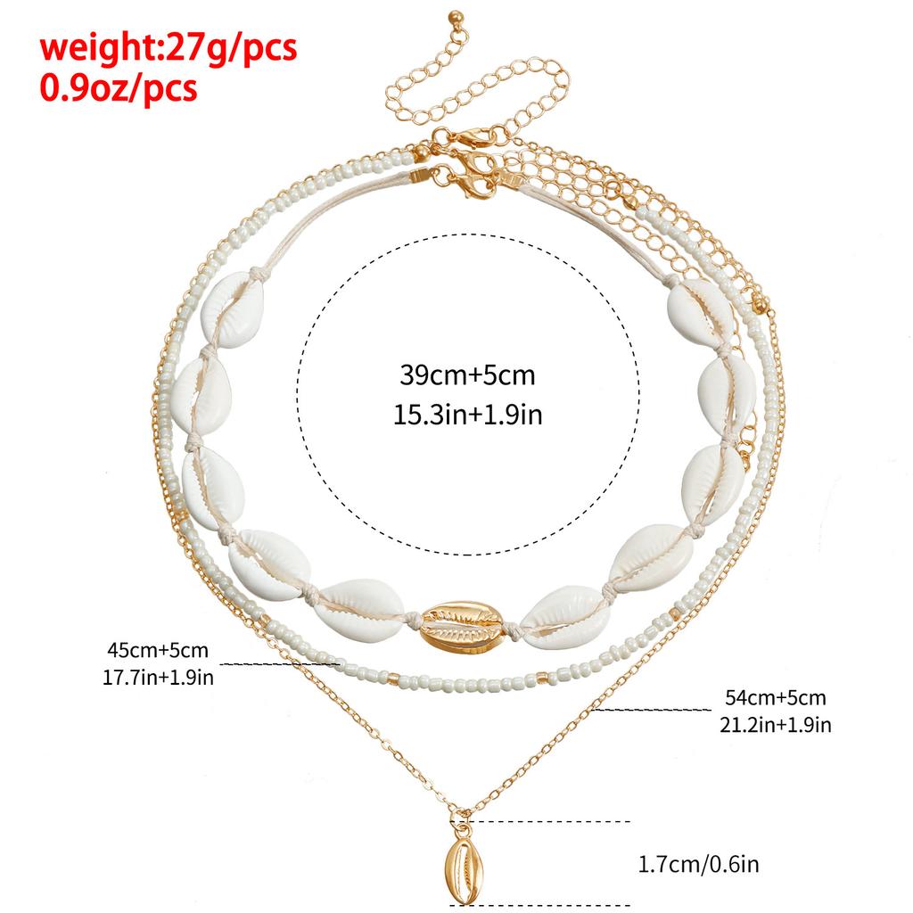 Lanț Claviculă Accesorii Stratificate Femei, Colier Boem cu Pandantiv Scoică cu Mărgele de Orez