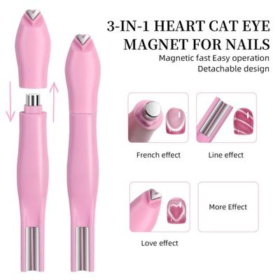 3v1 Magnet na kočičí oči na nehty Srdce Kulatý Tvar čáry Magnetické pero na nail art Sada magnetických gel laků Nerezové manikúrní nástroje