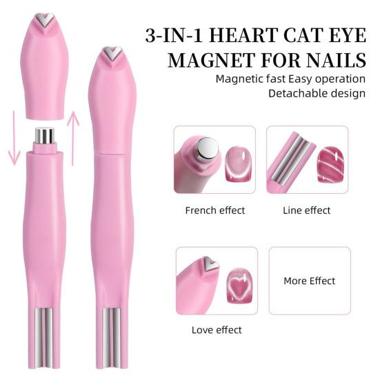 3-in-1 Cat Eyes Nail Magnet Heart Round Line Shape Nail