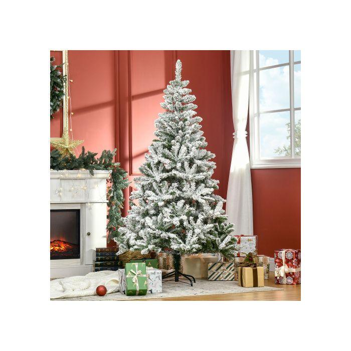 HOMCOM Sapin De Noël Artificiel, Effet Neige, Ignifuge, Construction À Charnières, Vert/blanc