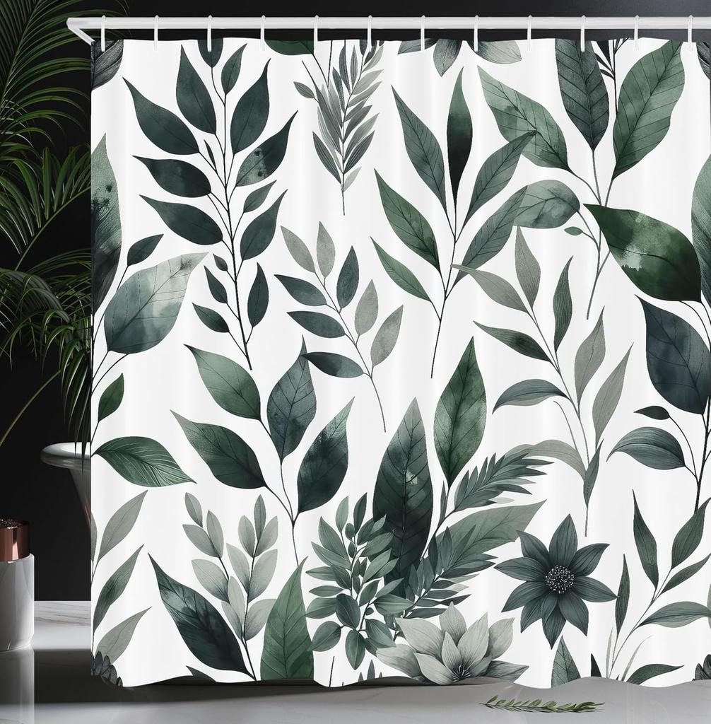 Sage Green Shower Curtain, Hexagon Honeycomb Pattern with Abstract Trippy Ornaments Jade Tones, Cloth Fabric Bathroom Decor Set
