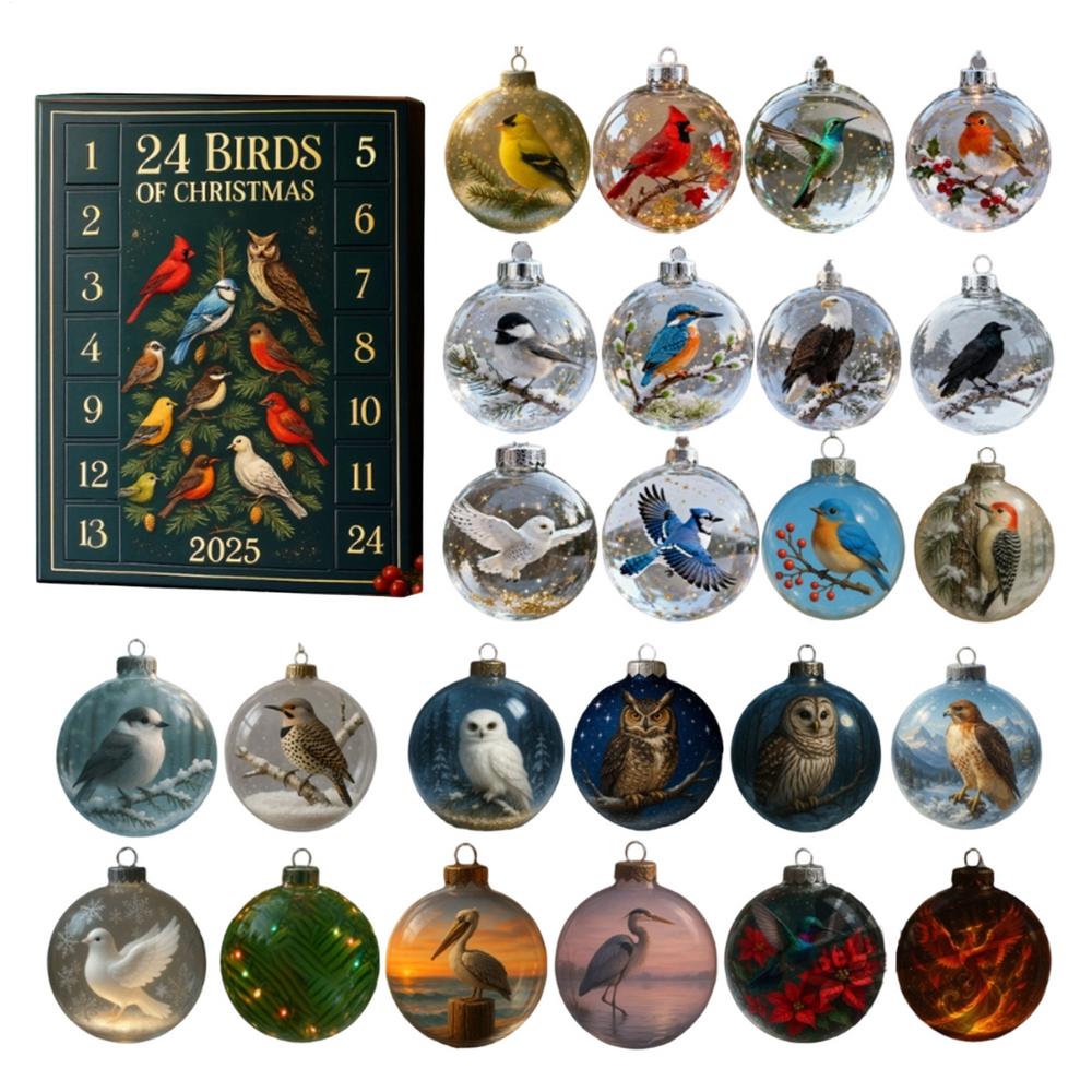 

2D Flat Birds 24 Days Christmas Countdown Calendar Hanging Ornaments, Cute Mini Advent Calendar for Kids, Friends Holiday Decor M