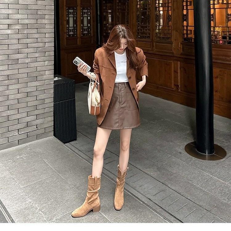 Women's Boots 2026 Autumn/Winter Height Increase Square Head Short Boots High Heels Retro Western Knight Middle Boots