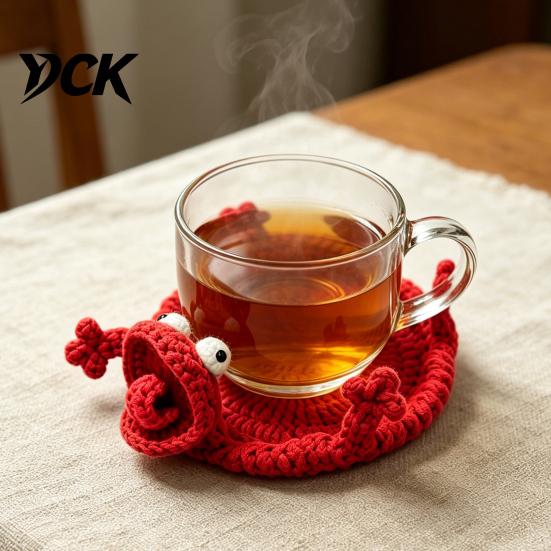 Funny Animal Drink Coaster Crochet Lizard Coaster, Handmade Knitted Cup Mat, 3D Flip Fun Coffee Break Design for Desk, Cute Heat Resistant