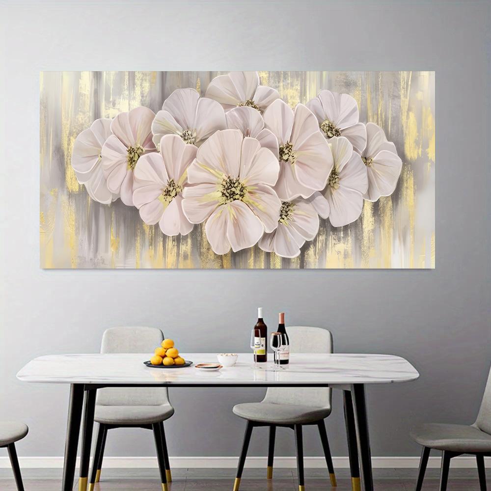 Skandinavisk Klassisk Lyx Väggkonst Stor Vit Blommig Målning Abstrakt Guldblad Poster Tryck Hem Sovrum Vardagsrum Dekor