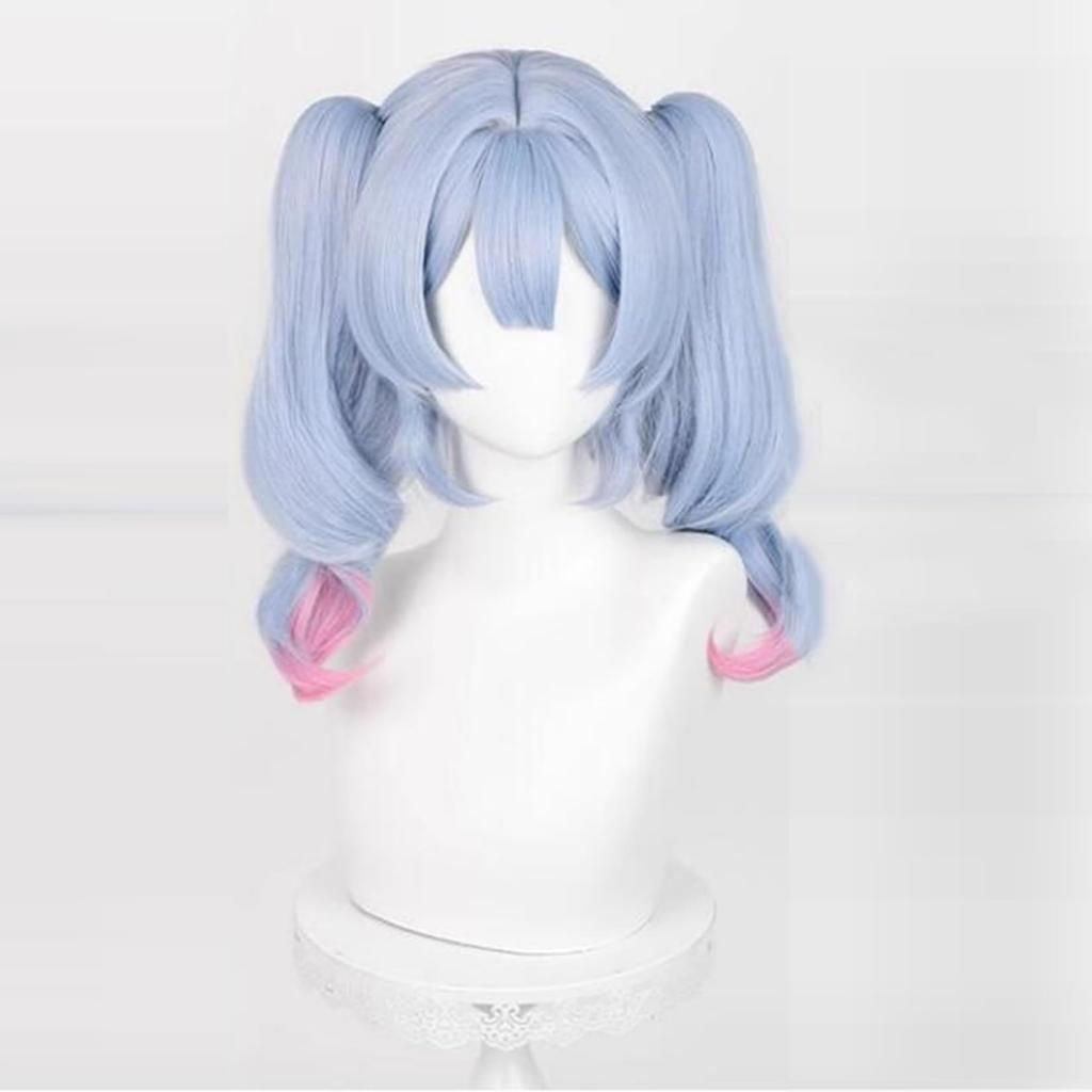 LAOBAO Rabbit Hole Cosplay Twin Light Blue and Pink Mixed Color Long Curly Heat Costume Accessory for and More Wig, Tail, Mesh, Gradient, Wig,