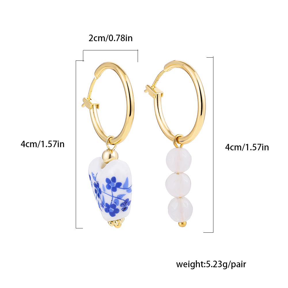 Bohemian Style Natural Stone Beads Irregular Pendant Earrings for Women Stainless Steel Hoops Earring Charm Summer Jewelry