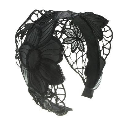 VINGTAINE Lace Leather Flower Headband Head Accessory Black HK-41