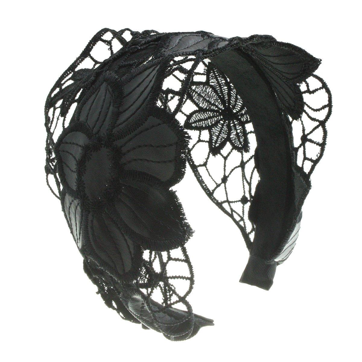 

VINGTAINE Кружевная Кожаная Повязка на Голову с Цветком Черная HK-41 чёрный