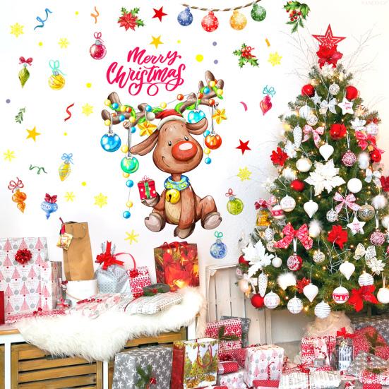 2 Sheets/Set Christmas Elk Wall Sticker Waterproof PVC Self-adhesive Home Office