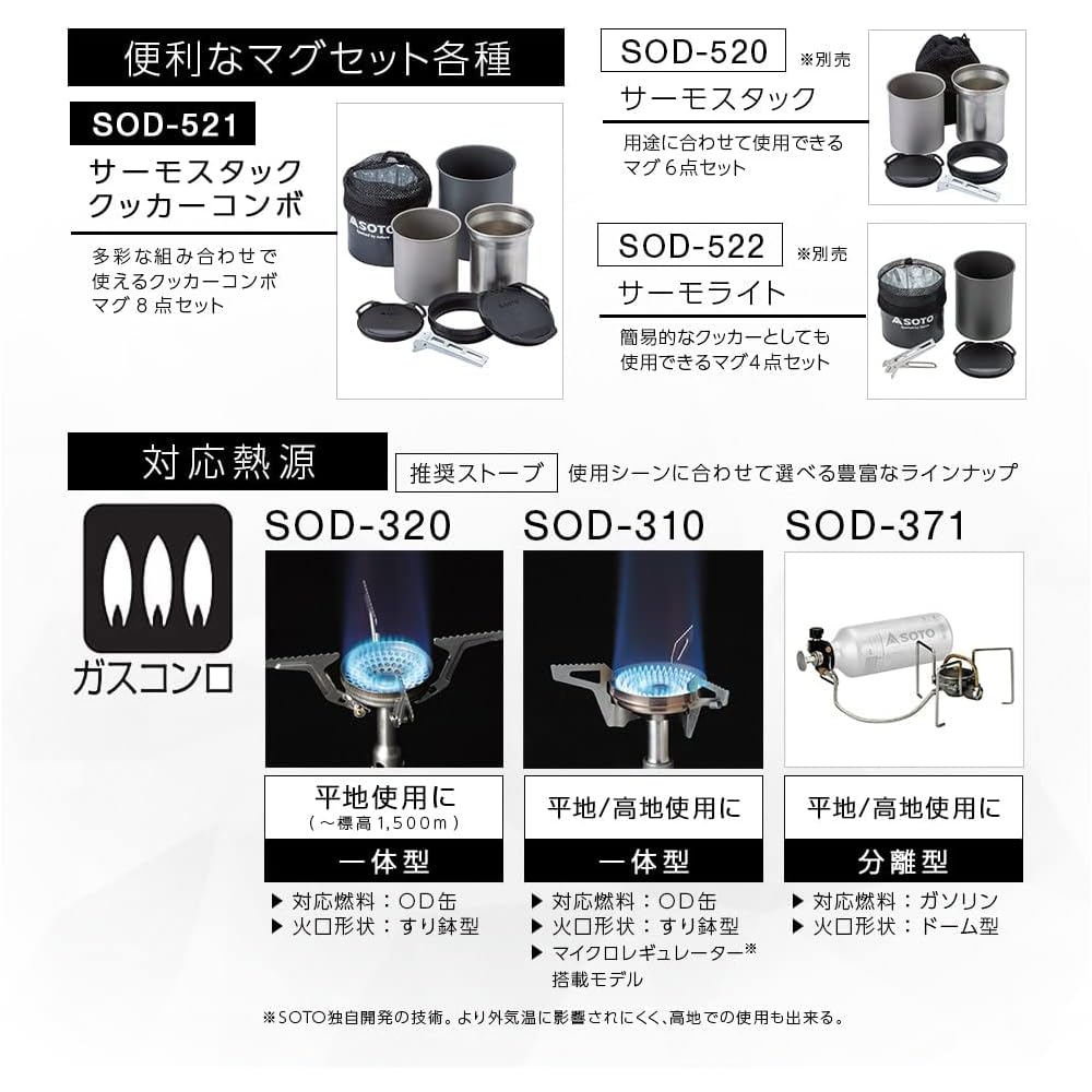 SOTO Cookware Mug 8-Piece Set Lightweight Compact for Solo Duo Camping Trekking Outdoor Thermo Stack Cookware Combo SOD-521