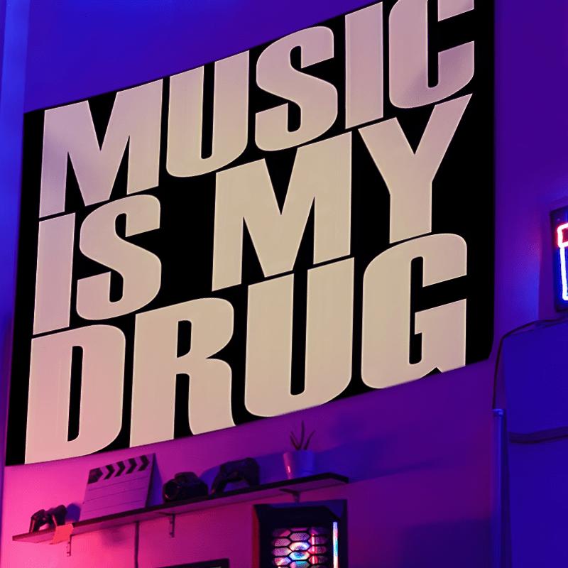 Polyester Tapestry Music Is My Drug Bold Lettering Decorative Wall Hanging for Living Room Bedroom Music Lover Vibe Creating
