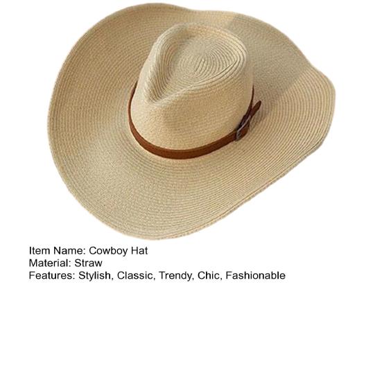 Adult Cowboy Hat for Men Women Western Party Straw Cowgirl Hat Classic Roll Up Fedora Hat with Buckle Belt