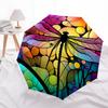 Colorful Stained Dragonfly Design Automatic Opening/Closing Umbrella with Foldable Design,, Travelers, Daily Use, Festive Gift1121011a