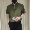 Summer Men's Black Half Zip Polo Shirt Casual Stand Collar