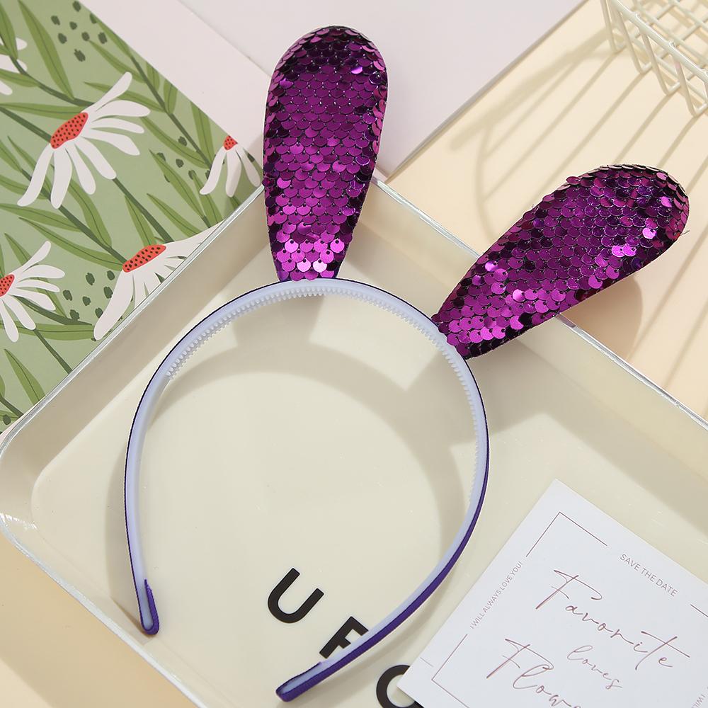 Rabbit Ears Headband Glitter Sequin rabbit Hairbands Shiny Headband Hair Metal Hoop Hair Party Decoration