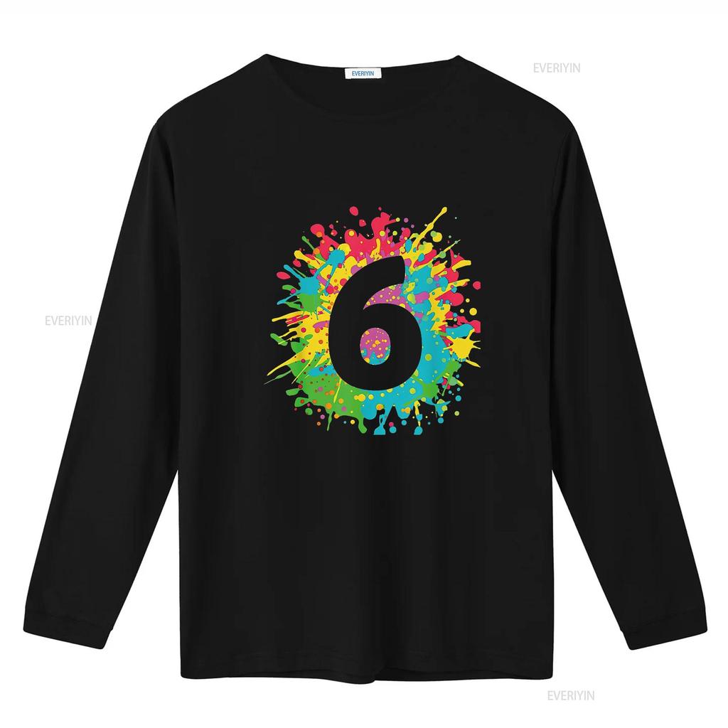 Womens 6Th Birthday T Shirt For Girls Boys 6 Paint Splashes Black 2XL Vintage Washed Graphic Comfortable Unisex Stretched